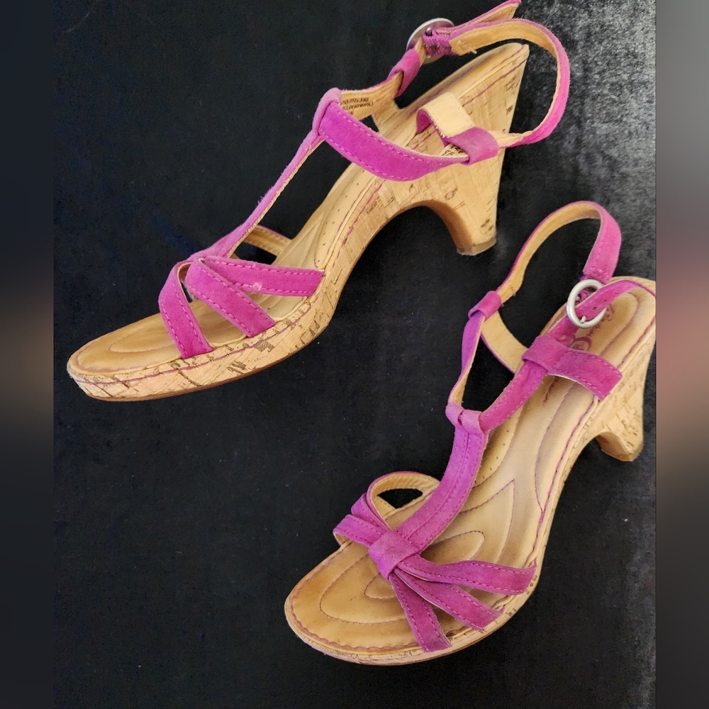*Born Crown - Pink Suede Straps with Cork Heels
